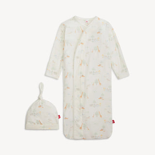 White Serene Safari modal magnetic cozy sleeper gown + hat set - Lindsey Paige